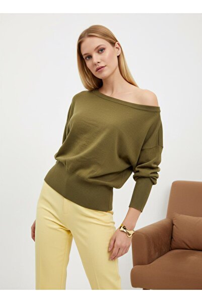 mysimy Wide Neckline Sleeve Detail Premium / Special Yarn Sweater