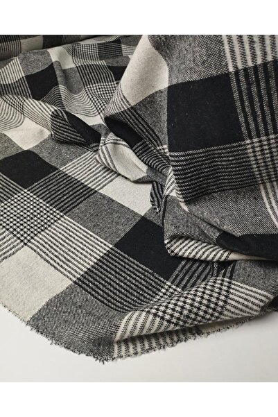 Kumaş Parça Plaid Knitted Fabric in Black and Ecru Colors (Width 150 cm X Len...