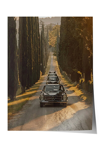 Zestia Плакат Класически автомобилен конвой Залез слънце Декор за всекидневна