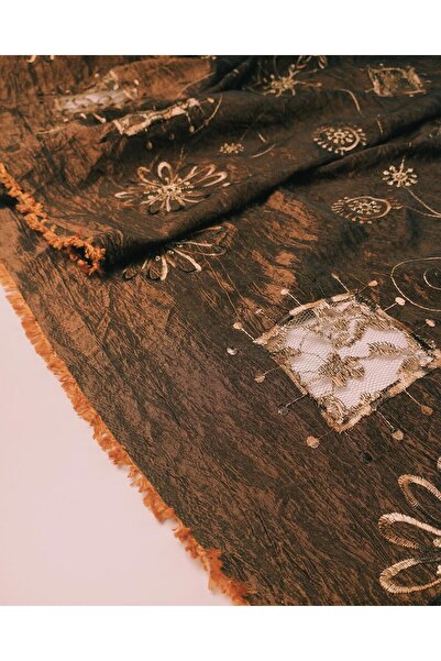 Kumaş Parça Navy Blue with Green Color Brocade (Width 140 cm X Length 260 cm)