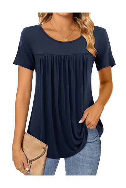 OEM Women's casual blouse, short sleeves, lace, blue M