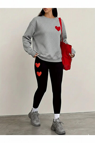 WOODROFFE Women's Black Leggings - Gray Sweatshirt Set 2-Piece Combination Ov...