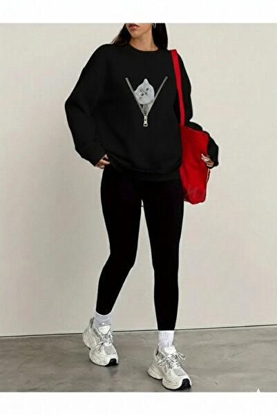 WOODROFFE Women's Printed Black Leggings - Sweatshirt Set 2-Piece Combination...