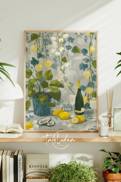tablodea Tablou de bucătărie în stil mediteranean cu tematică de lămâie și vi...
