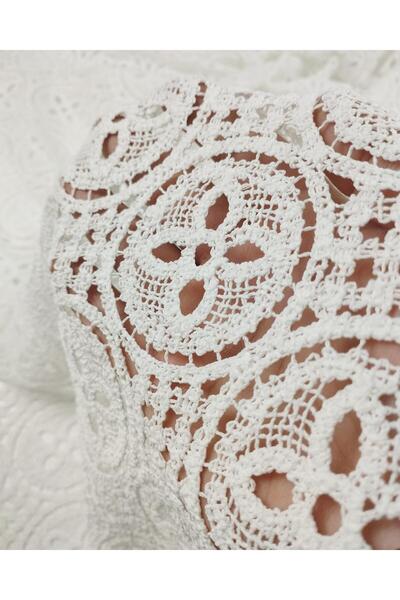 Kumaş Parça Țesătură de dantelă de culoare albă (Lățime 130 cm x Lungime 260 cm)