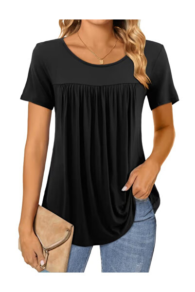 OEM Women's casual blouse, short sleeves, lace, black L
