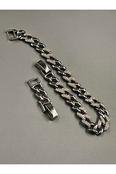 ZEY 925 Ayar Gümüş Takı-Zirkon Taşlı Zincir Hediyelik Zarif Kadın Kolye Bileklik