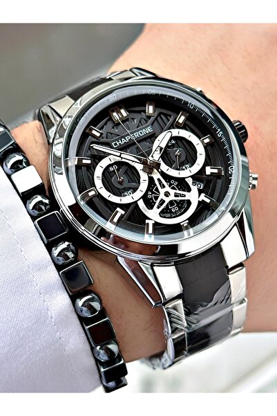 Chaperone Gümüş Renk Fonksiyonlar Aktif Erkek Kol Saati + BİLEKLİK By Reward