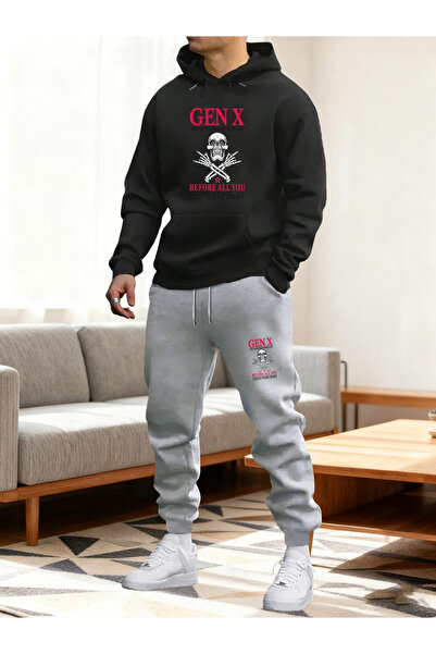 ALEYZA MODA Printed Top and Bottom Tracksuit Set Oversize Hooded