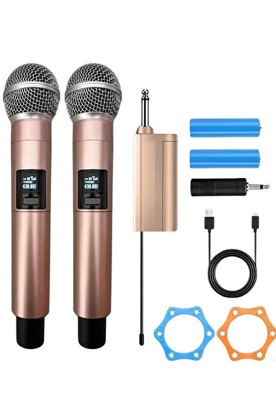 Epilons Profesyonel Çiftli Kablosuz Mikrofon Seti Karaoke Şarj Edilebilir 50 ...