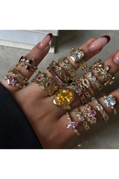 Ervalina Renkli Taşlı Pinterest Yüzükler (Karışık Gönderim)