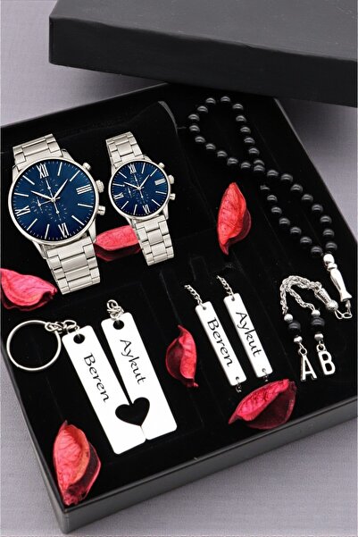 nw northwatch Kişiye Özel Siyah Çift Saat Seti – İsimli Anahtarlık ve Harfli ...