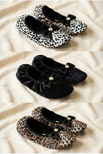 Mijja 3'lü Set Taşlı Fiyonklu Kadife Ev Babeti, Günlük Hediye Hac Umre Çeyizl...