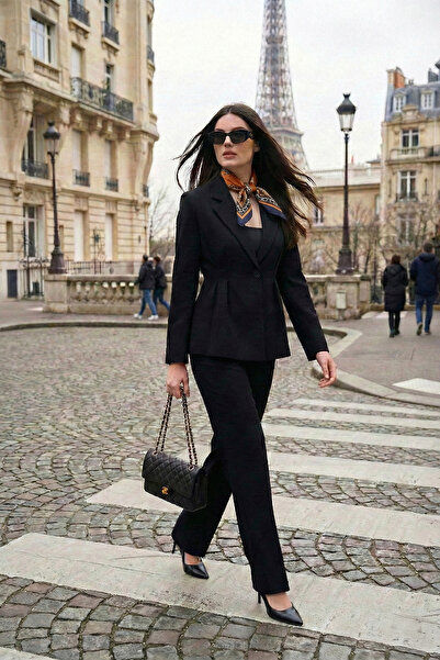 Lela Slim Fit Double-Breasted Collar Pleated Waist-Fitted Suit Suit 6928884