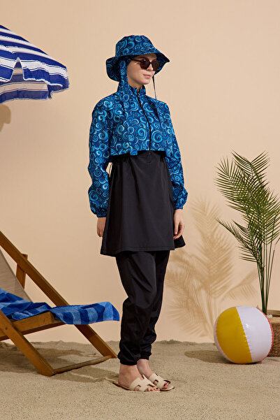 GAVLİA Women's Hijab Swimsuit 5-Piece Set - Half-Covering Zippered..