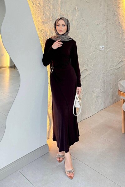 Şulemoda Giyim فستان هيفا ساندي بمشبك بني اللون