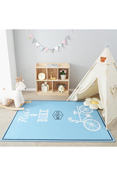 Home Box Tom Ben Ride a Bike Printed Flannel Rug - 110x160 cm