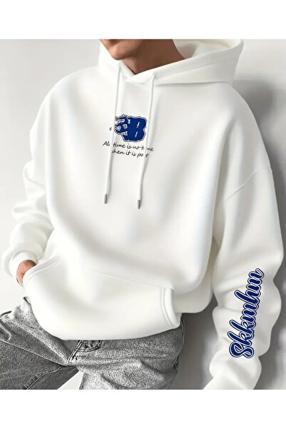 ORVIO Group Men's Hoodie White Hooded Sweatshirt Printed Oversized Comfortabl...