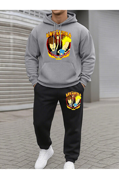 ALEYZA MODA Printed Top and Bottom Tracksuit Set Oversize Hooded