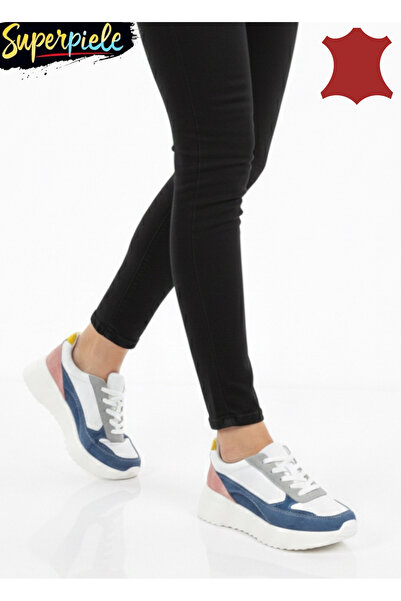 ANGEL BLUE Women's multicolor sneakers lined with natural leather with thick ...