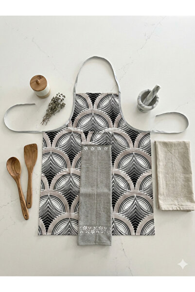 FERAY TEXTILE Desenli Mutfak Önlüğü ve Kadife Havlu Seti (30x50) – Şık & Kull...