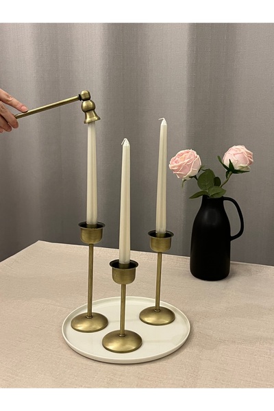 LUXAY HOME PİRİNÇ KAPLAMALI BLOOM SET 3'LÜ ŞAMDAN & DEKORATİF MUM SÖNDÜRÜCÜ OBJE