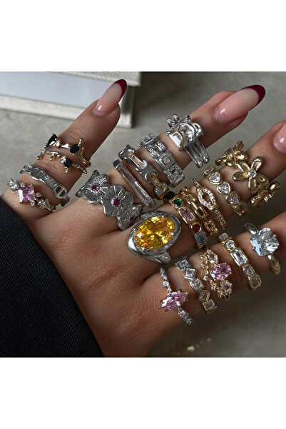 Ervalina Renkli Taşlı Pinterest Yüzükler (Karışık Gönderim)