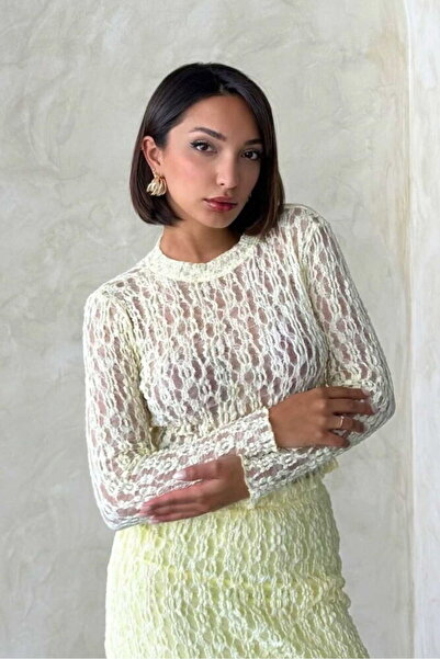 Caddebostan Moda Yellow Long Sleeve Transparent Blouse Modern Premium Luxury ...