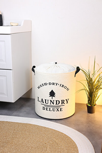 LUXWAY HOME Laundry Baskılı Fileli Havlu Kıyafet Kirli Çamaşır Sepeti 37 x 40