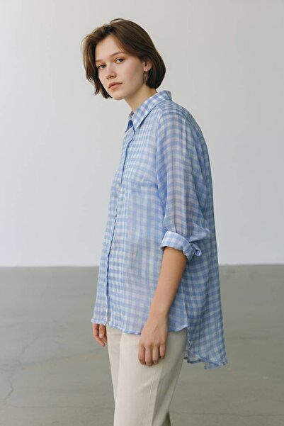 TNCY Kadın Transparan Oversize Kareli Gömlek