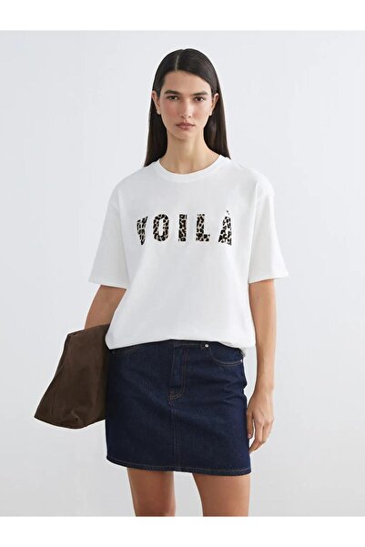 LC Waikiki Γυναικείο μπλουζάκι με στάμπα και λαιμόκοψη ποδηλάτου (S6)