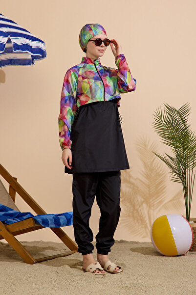 GAVLİA Women's Hijab Swimsuit 4-Piece Set - Half-Covering with Zipper..