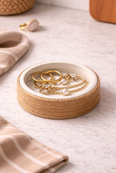 mythos Boho Style Jute Covered Concrete Organizer Natural Touch Concrete Key ...