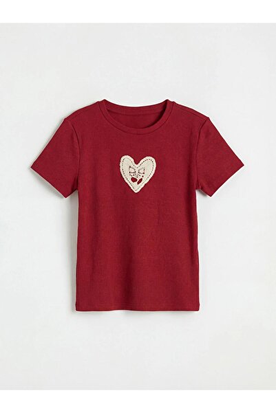 LC Waikiki Crew Neck Heart Embroidered Girls' T-Shirt (S6)