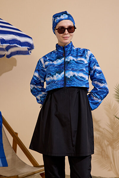 GAVLİA Women's Hijab Swimsuit 4-Piece Set - Half-Covering with Zipper..