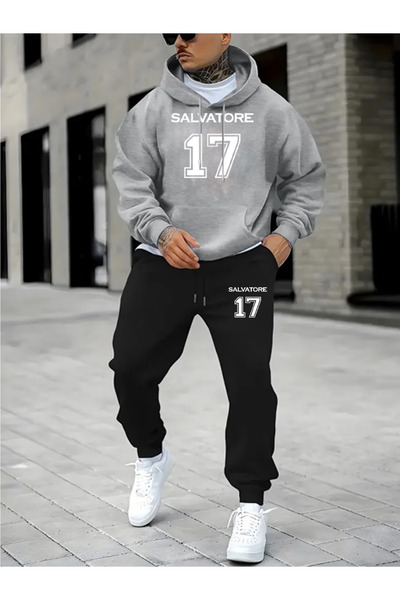 ALEYZA MODA Printed Top and Bottom Tracksuit Set Oversize Hooded