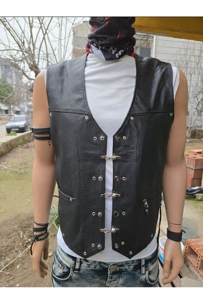 ArdaStilDeri Genuine Jumbo Leather Biker Leather Vest