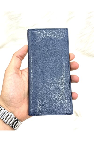 SAFİR DERİ Hakiki Deri Lacivert Cüzdan Büyük Boy | Çeklik Tipi Uzun Dikey | Ç...
