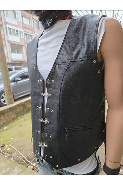 ArdaStilDeri Genuine Jumbo Leather Biker Leather Vest