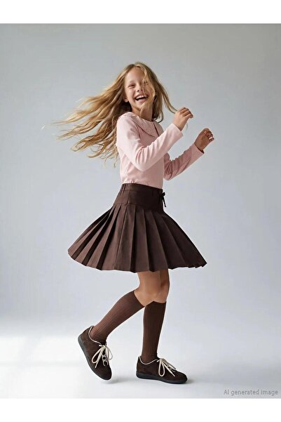 LC Waikiki Καφέ πλισέ κοριτσίστικη φούστα-σορτς (S6)