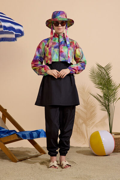 GAVLİA Women's Hijab Swimsuit 5-Piece Set - Half-Covering Zippered..