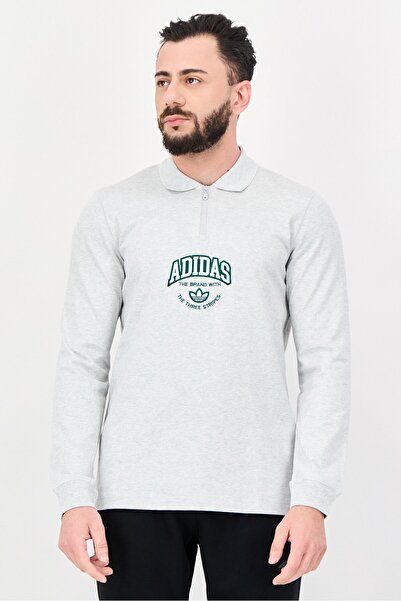 adidas Men Sportswear Fit Long Sleeve Outdoor Polo Shirt, Grey