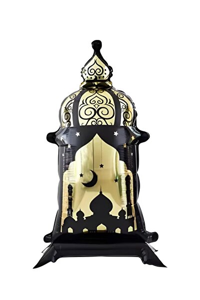 Patladı Gitti فانوس رمضان أسود قائم بذاته 88×44 سم - زينة رمضانية كبيرة الحجم...