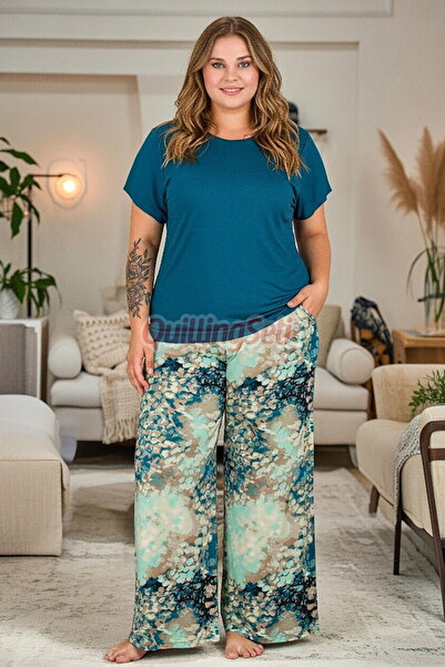 quilling Green Color and Green Pattern 11038 Short Sleeve Women's Plus Size M...