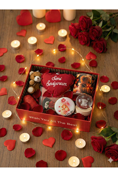 MİK Store Sevgililer Günü Hediye Kutusu - Işıklı Cam Küre, Kupa, Ayıcık ve Ro...