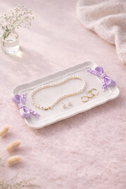 PELIUS Y2K Style Decorative Plate with Bow Detail, Mini Presentation Tray