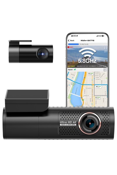 Lsc Camera Auto DVR, LSC,Fata-Spate, 4K Ultra HD + 1080P, Wi-Fi, Unghi Larg 170°, SD 256GB, Android App