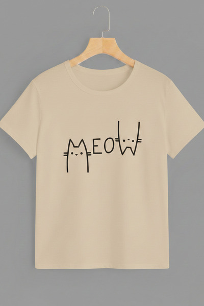 EFFRENATU Meow Printed Unisex Printed Combed Cotton T-Shirt