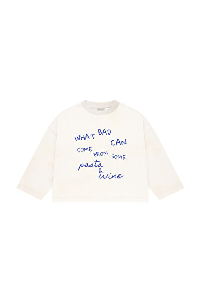 lethestudios Pasta & Wine Baskılı Uzun Kollu Basic T-Shirt