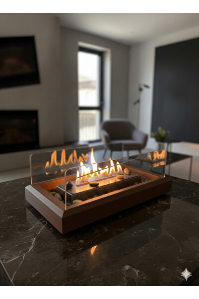 VEO STORE Dekoratif Ahşap Masaüstü Bioethanol Şömine – İssiz, Dumansız Gerçek...